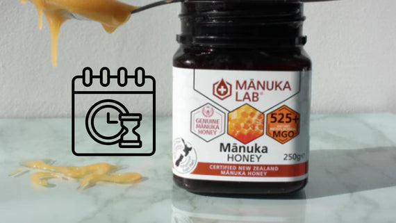 Manuka honey jar with an expiry icon 